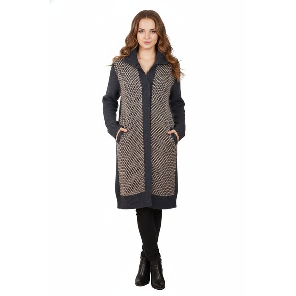 Antik Batik Collection Women’s Coat Wool Long Jacket Honeycomb Knits Size L - Picture 1 of 7